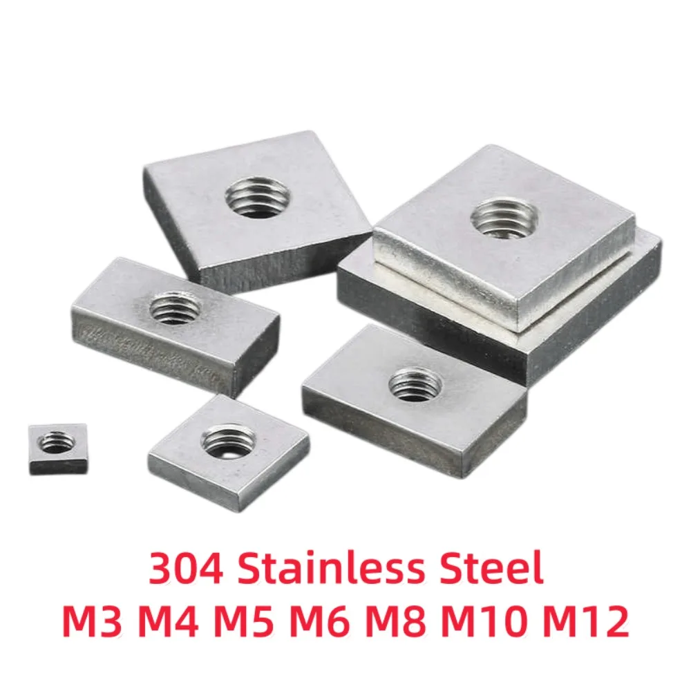 M3 M4 M5 M6 M8 M10 M12 304 Stainless Steel Square Nut Rectangular Thin Slider Block T-Slot Fastener Aluminum Profile Accessory