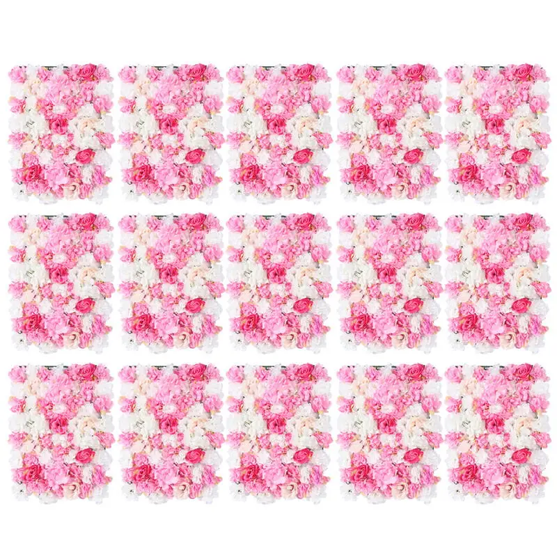 

15Pcs Artificial Silk Flower Wall Rose Panel Wedding Photography Venue Background