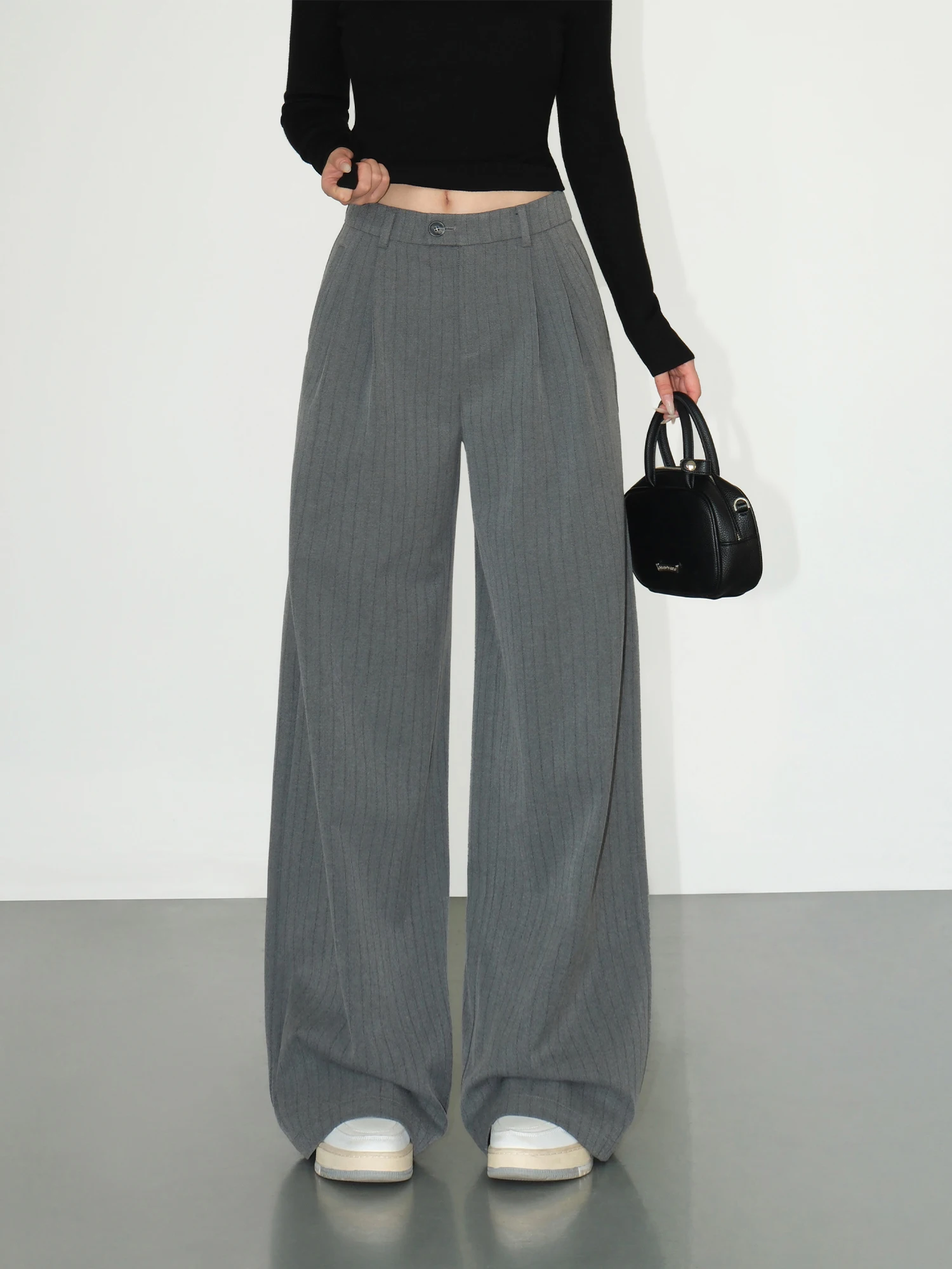 

NEVA HU West Street Magazine Old Money Style Striped Suit Casual Pants Women Commute Drape Loose Wide Leg Long Trousers