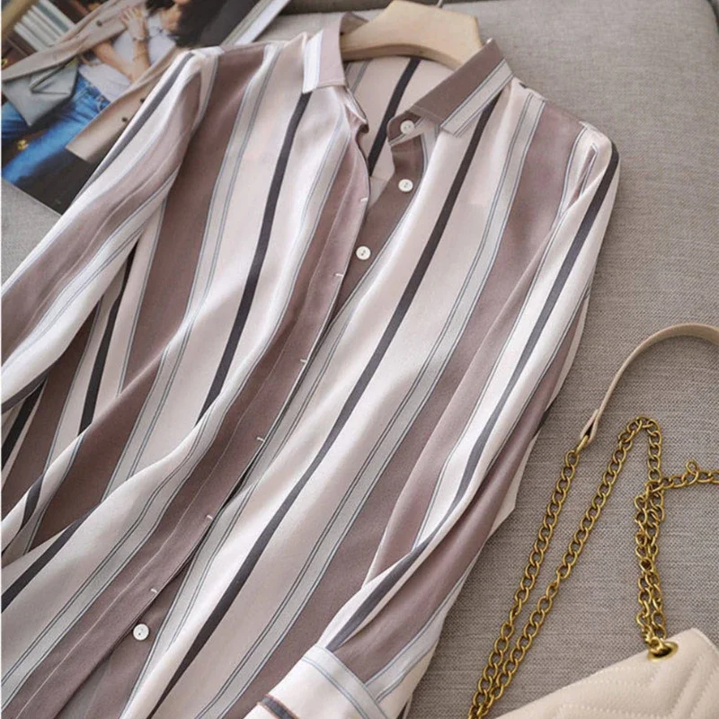 Striped Women\'s Shirt 2024 Spring Korean Fashion Vintage Shirts Long Sleeve Blouse Womens Tops Loose Casual Shirts and Blouses