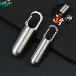 1Pcs Portable Mini Stainless Steel Sealed Capsule Waterproof Pill Box Camping Firstaid Pendant Travel Outdoor Portable Pill Case