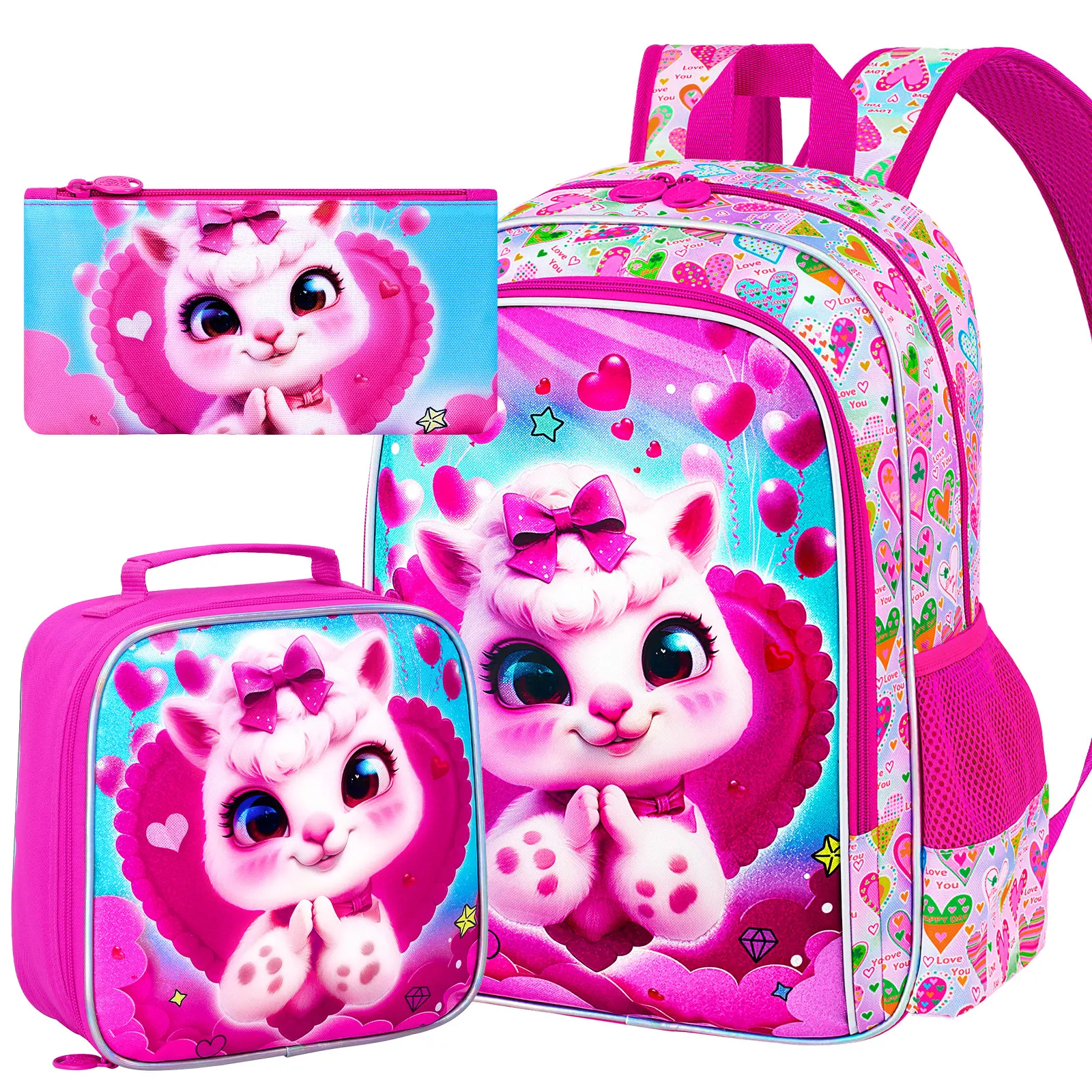 

16" Backpack for Girls, 3Pcs Kids Bookbag Set with Lunch Box, School Bag for Preschool Kindergarten