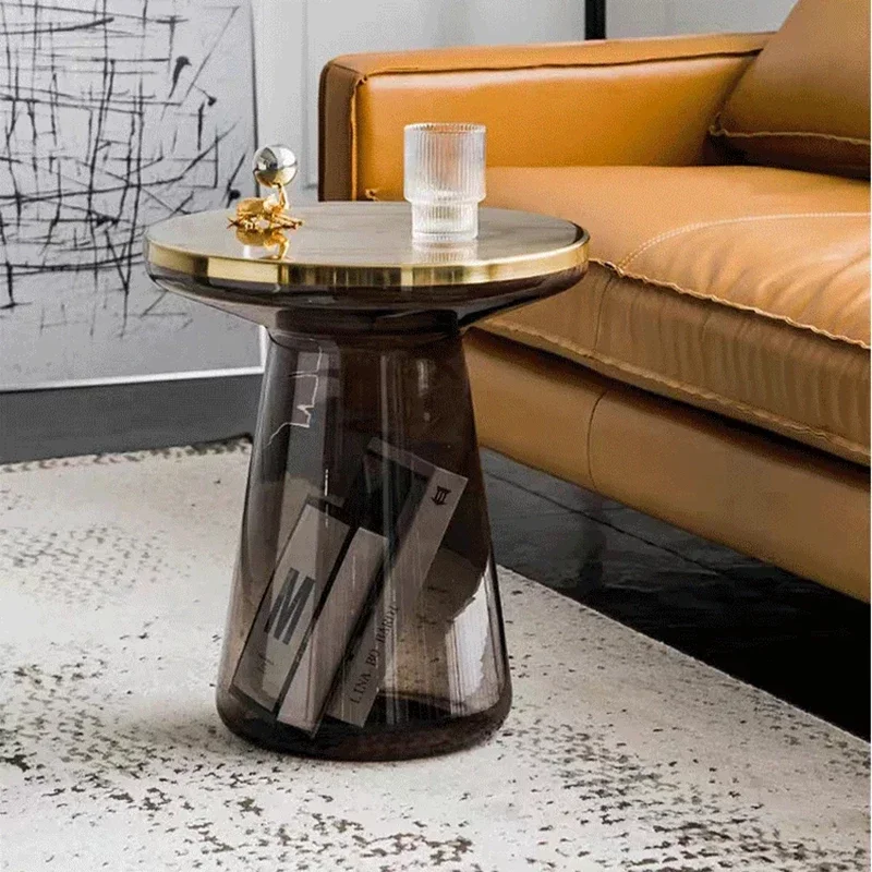 Mesa  centro  cristal  lujo, mesa auxiliar para sofá  sala  estar, mesa  té Circular  Metal, muebles nórdicos, esc