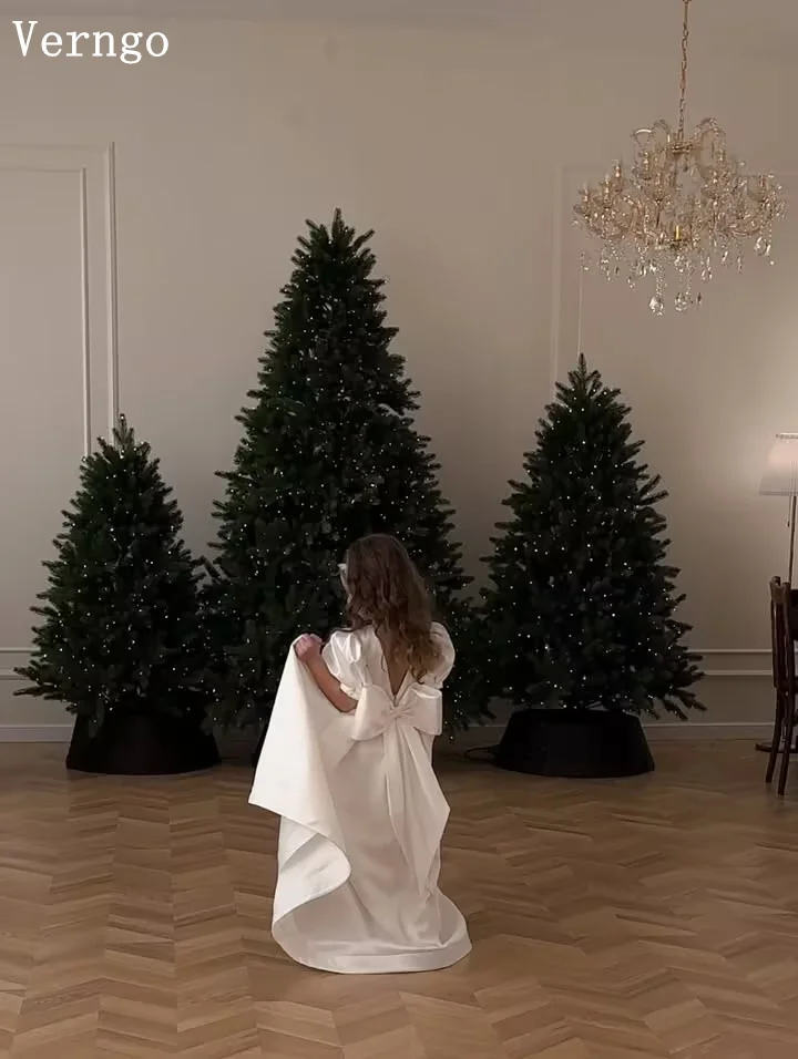 Verngo princesa marfil satén niña vestido de flores cuello redondo una línea vestidos de baile celebridad vestidos de fiesta de cumpleaños chico personalizado