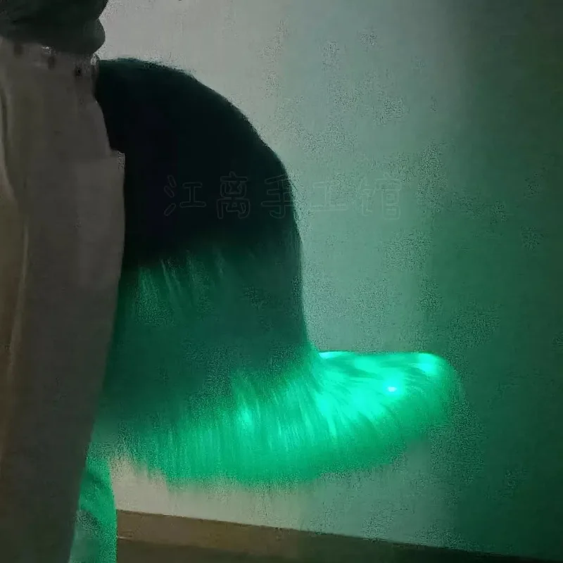FallenVex Store Teal Gradient Faux Fur Fox Tail, LED Light‑Up Motorized Sound‑Activated Tail, 55cm/70cm Anime Party Costume Prop