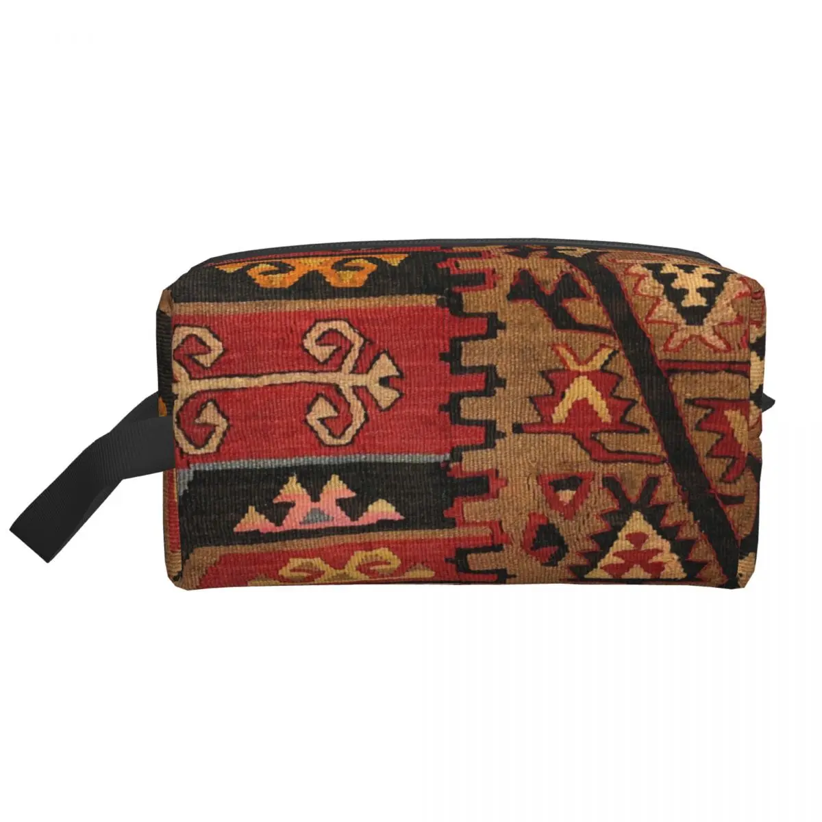 Vintage Turkish Kilim Persian Carpet Travel Toiletry Bag Navaho Weave Tribal Ethnic Art Makeup Organizer Storage Dopp Kit