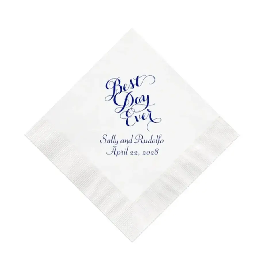 

Custom Script Best Day Ever Wedding Napkins Personalized Set of 100 Napkins