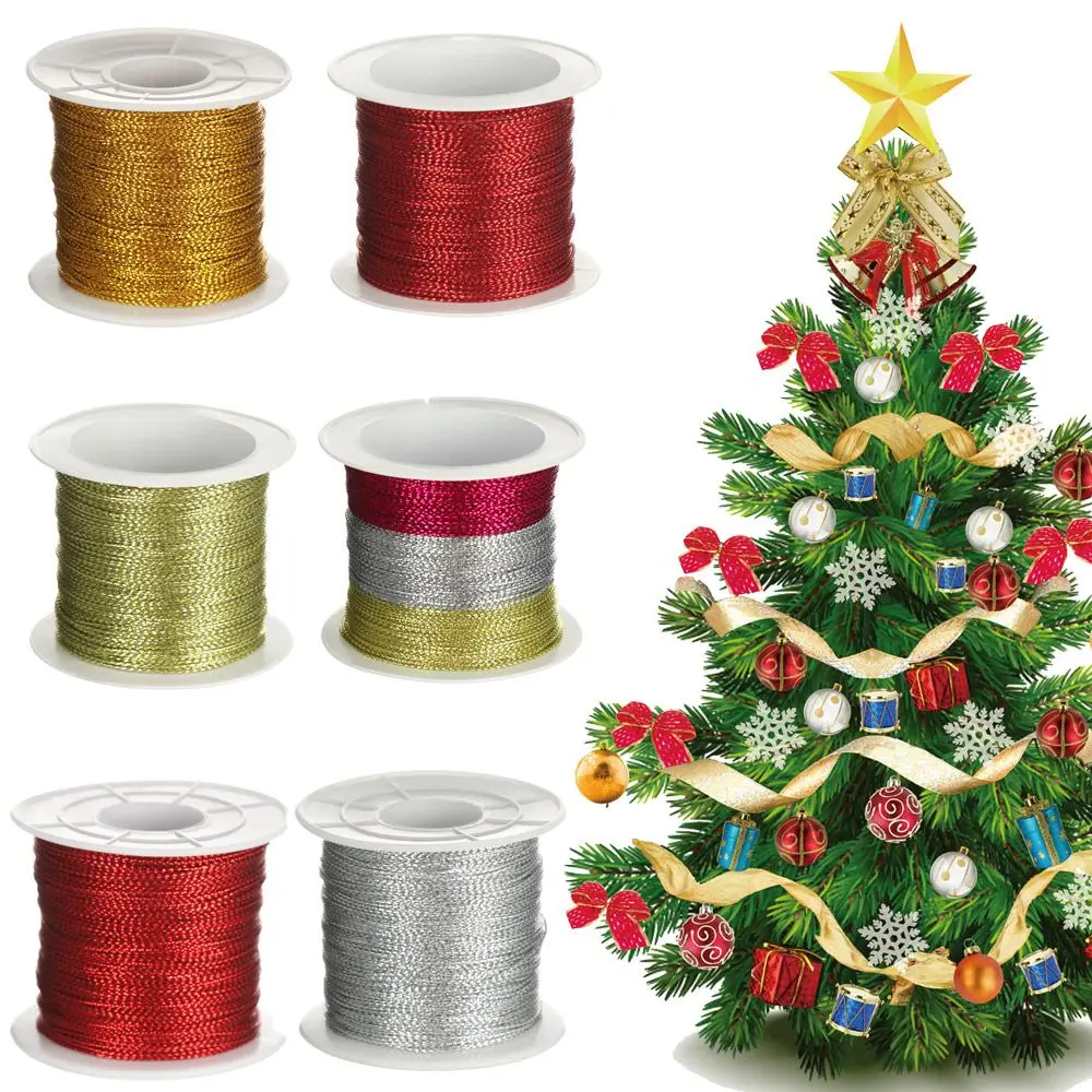 Gold Silver Red Gift Box Decor Bracelet Making Tying Rope Packaging Thread Metallic Cord Tinsel String Christmas Strap Ribbon