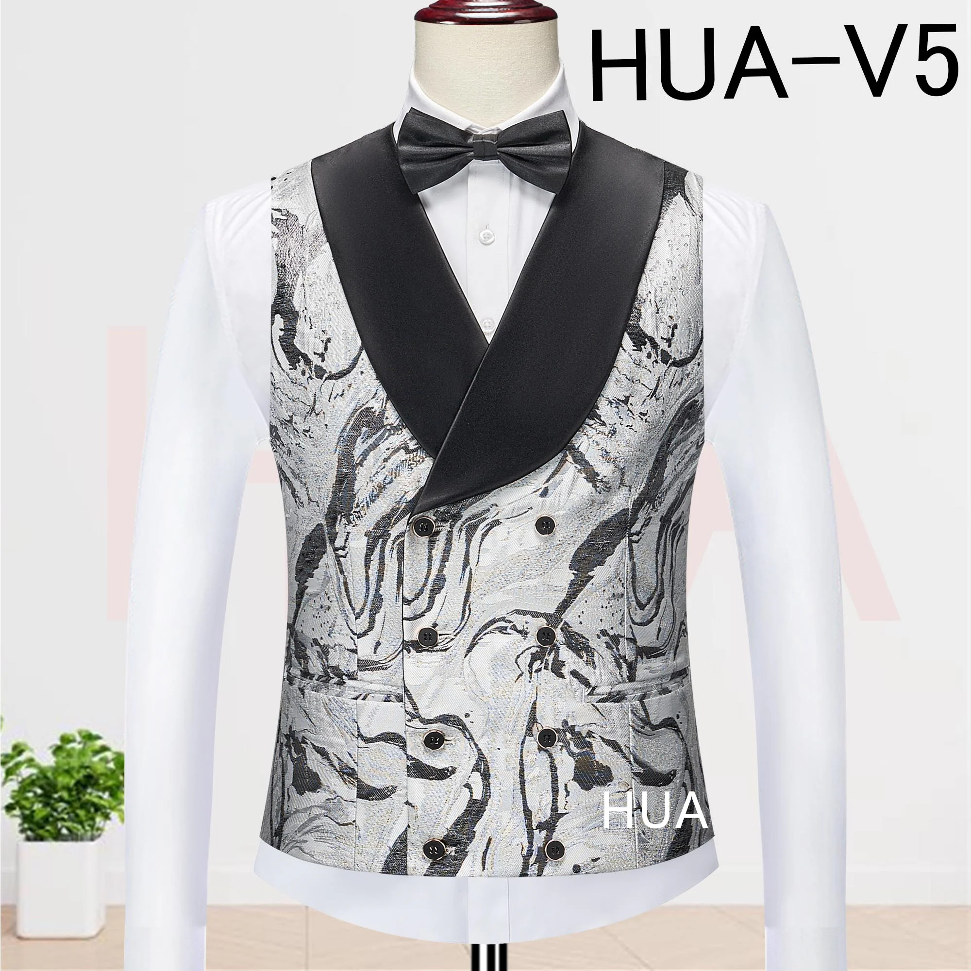 Thorndike Customized Black Lapel Black Ink Painting Patterns Men's Waistcoat Elegant Party Male Dance Tuxedos Vest for Male