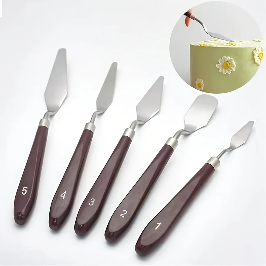 Cake Cream Spatula 5 Pcs/Set Stainless Steel Frosting Baking Pastry Tool Mixing Cake Icing Oil Painting Decorating Cream Toner
