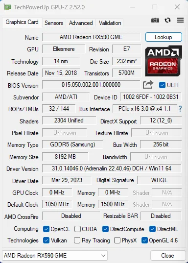 بطاقة رسومات الألعاب MLLSE AMD RX 590 8GB 2304SP GDDR5 256Bit PCI-E 3.0 × 16 6Pin Radeon GPU Rx 590 بطاقة فيديو Placa De Video