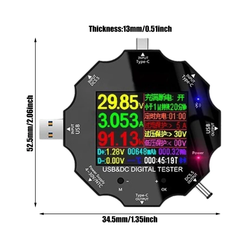 UD18 Tragbare USB C Digital Multimeter Spannung Strom Tester für Typ C Gerät Unterstützung PD2.0/3,0 QC2.0/3,0 Protokolle