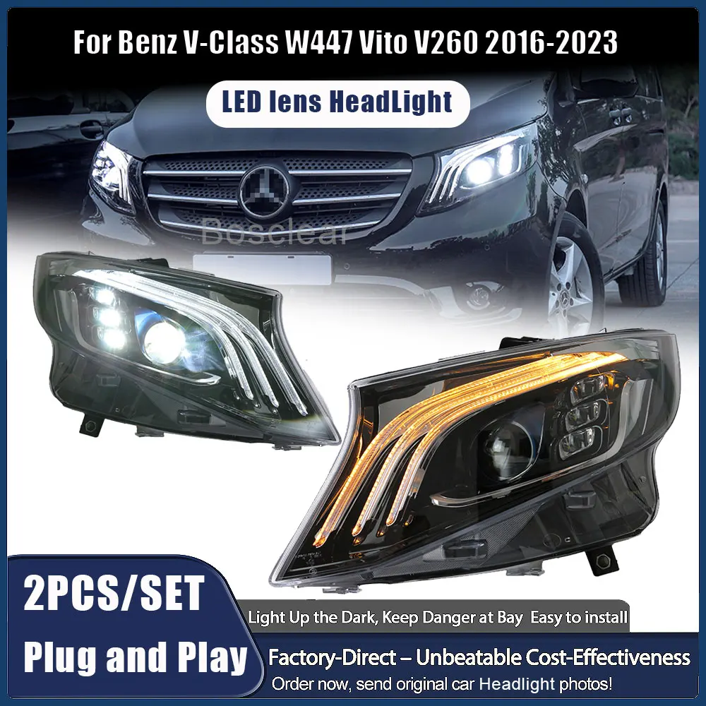 

LED Head Lamps for Benz Vito V260 2016-2024 Headlights Assmebly W447 DRL Turn Signal Lights High Beam Angel Eye Projector Lens