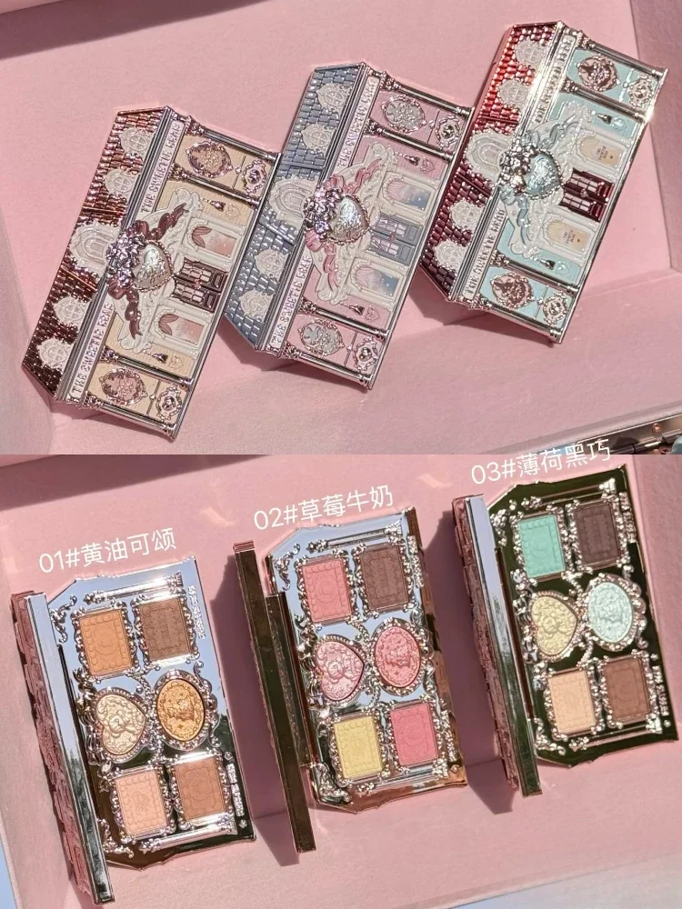 Flower Knows The Sweetie Bear Collection Ombretto a 6 colori Perla opaca Scultura in rilievo carino Occhi Viso Trucco a lunga durata