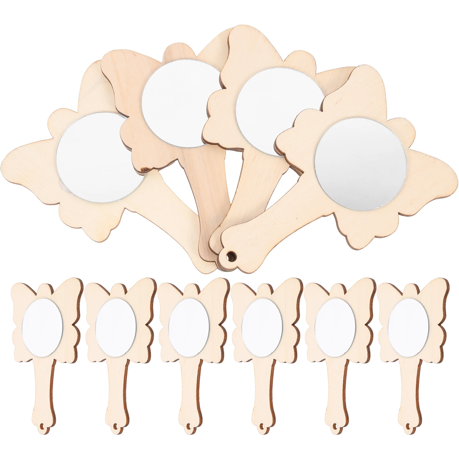 10Pcs Unfinished Wooden Hand Mirrors DIY Craft Accessory for Kids and Family Fun Decorative Mini Mirror Kids Mirror