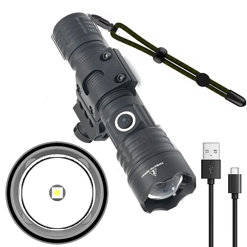 20W Zoom White Laser LED Flashlight High Lumens Rechargeable Tactical Light, Picatinny Mount, Pressure Switch for Long Distance