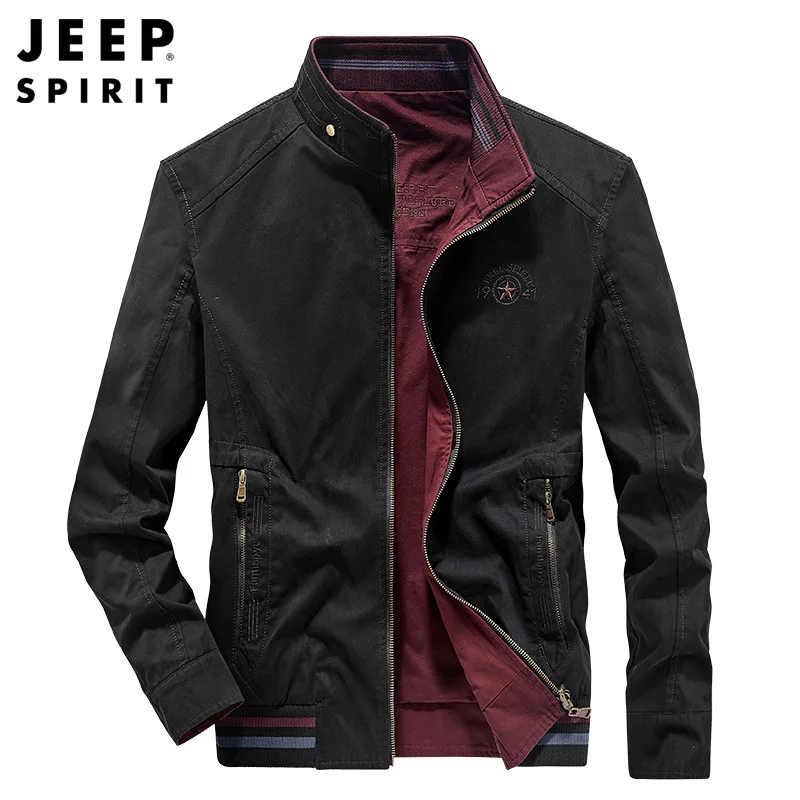 

JEEP SPIRIT Autumn Fashion Stand Collar Business Solid Coat Men Double Sided Jacket Casual Slim Jacket Overcoat For Male Clothes