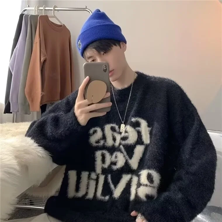 

Вязаный свитер для пар в американском стиле, осень-зима, круглая модель Ne M, повседневная одежда из полиэфирного волокна, удобный трикотаж