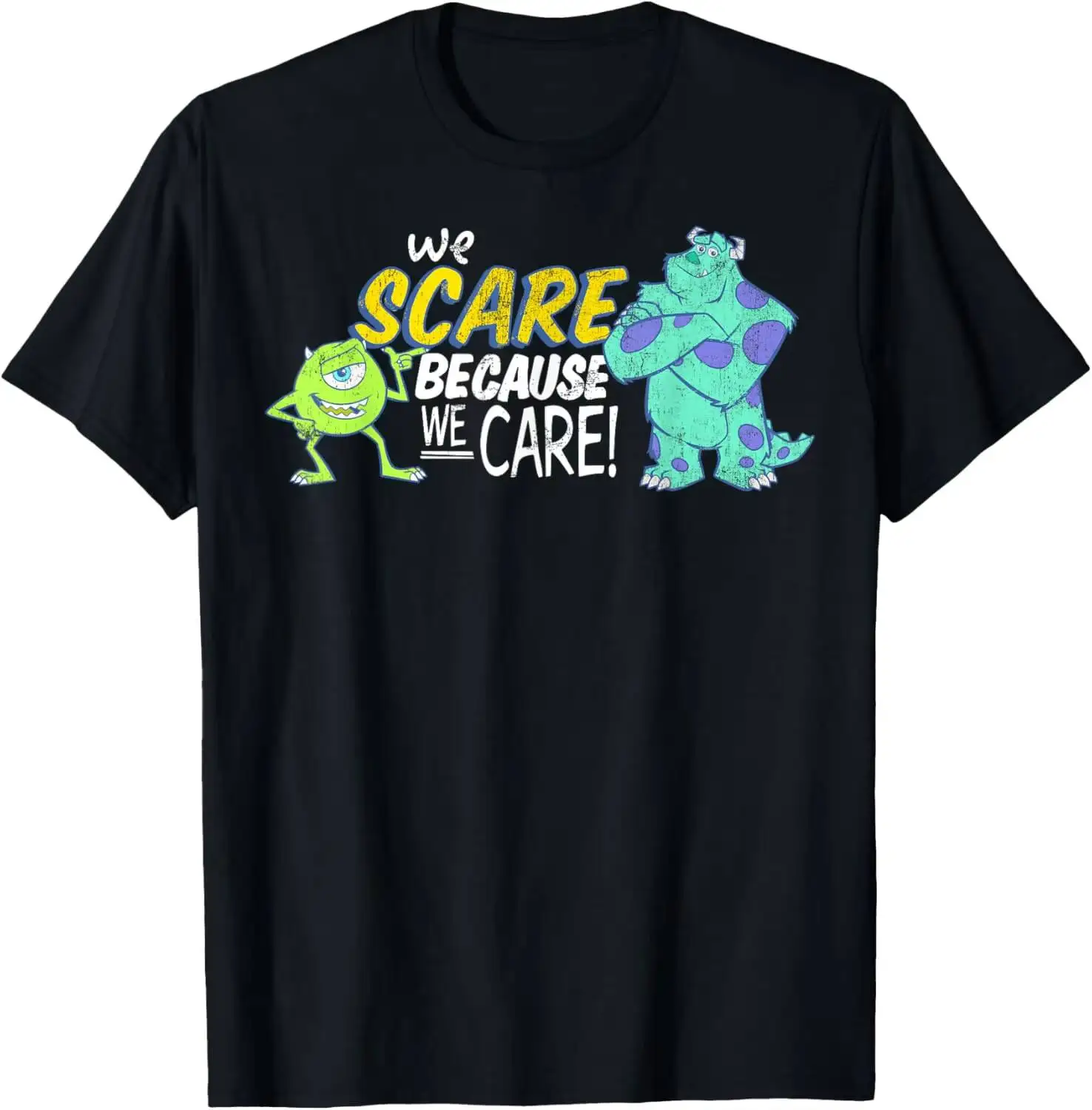 Pixar Monsters, Inc Scare Because We Care Logo Summer Short-Sleeved Breathable Sweat-Wicking Versatile Fashion T-Shirt 100%