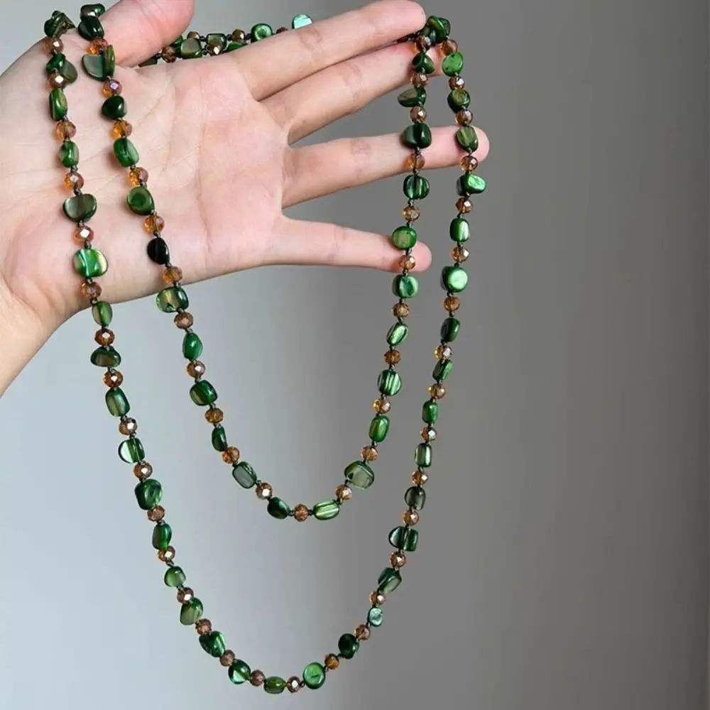 Bohemian Antique Necklace Shell Beaded Colorful and Green Long Necklace Vintage Stackable Double Layers Necklace Women Girls