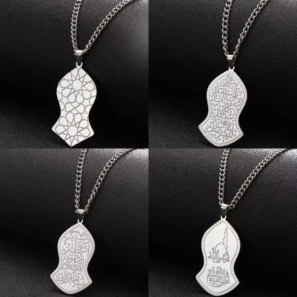 LIKGREAT Islamic Calligraphy Pendant Necklace Ayatul Kursi Stainless Steel Prophet Muhammad Nalain Jewelry Eid Gifts Wholesale