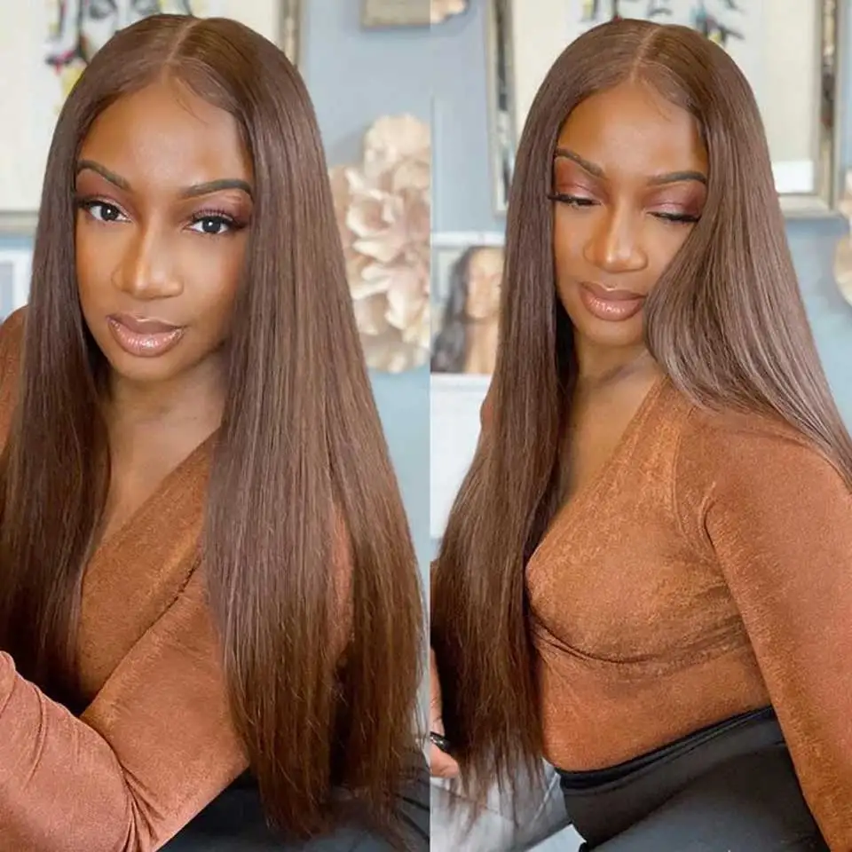 250% HD Brown Wig 13x4 Colored Lace Front Human Hair Wigs For Women Pre Plucked Chocolate Brown Straight Lace Frontal Wig