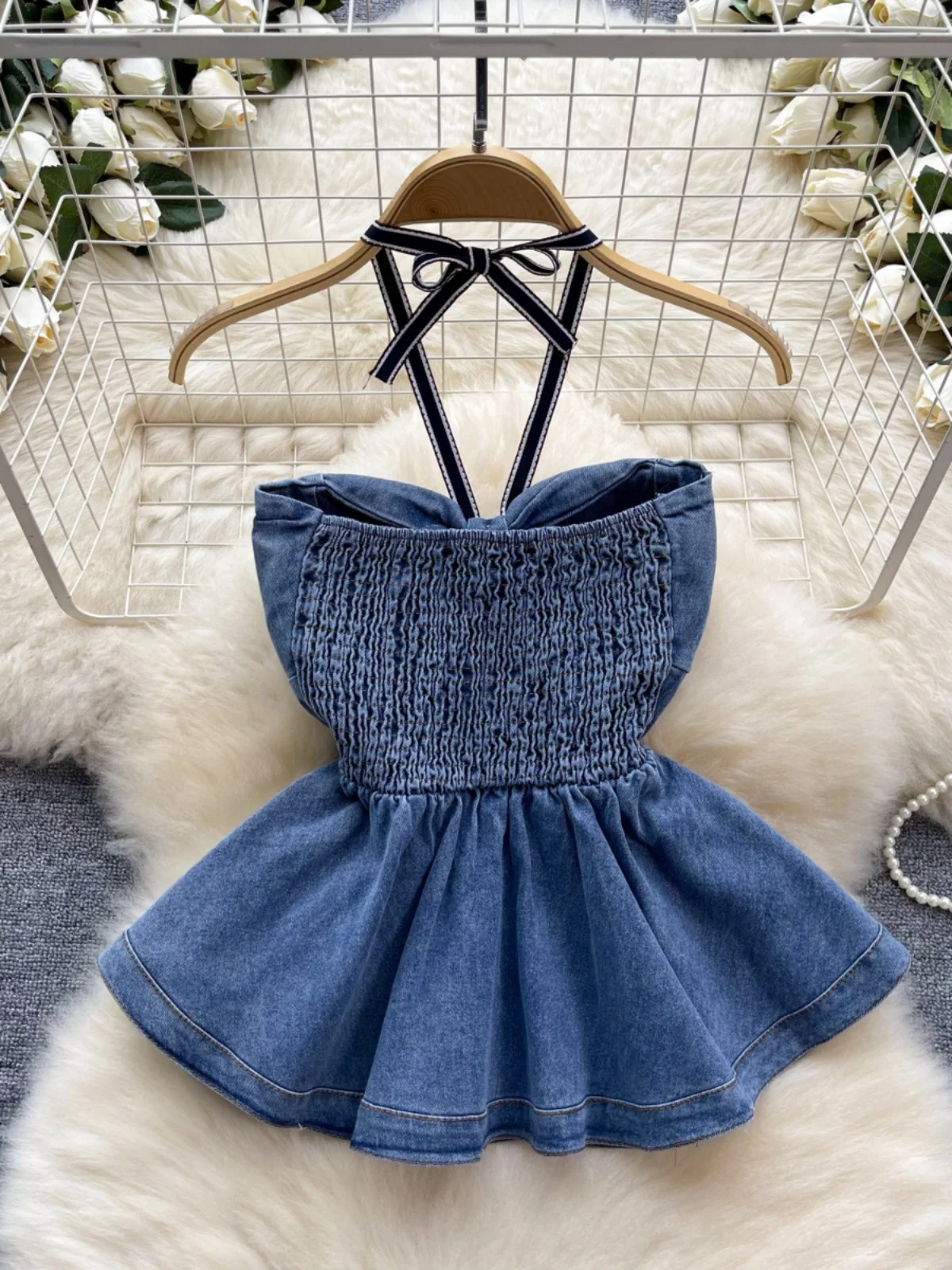 

Pure Desire Spicy Girl Ne висящий жилет на бретелях, женский летний дизайн, затягивающий талию, бюстье с завязками на плечах, джинсовый топ