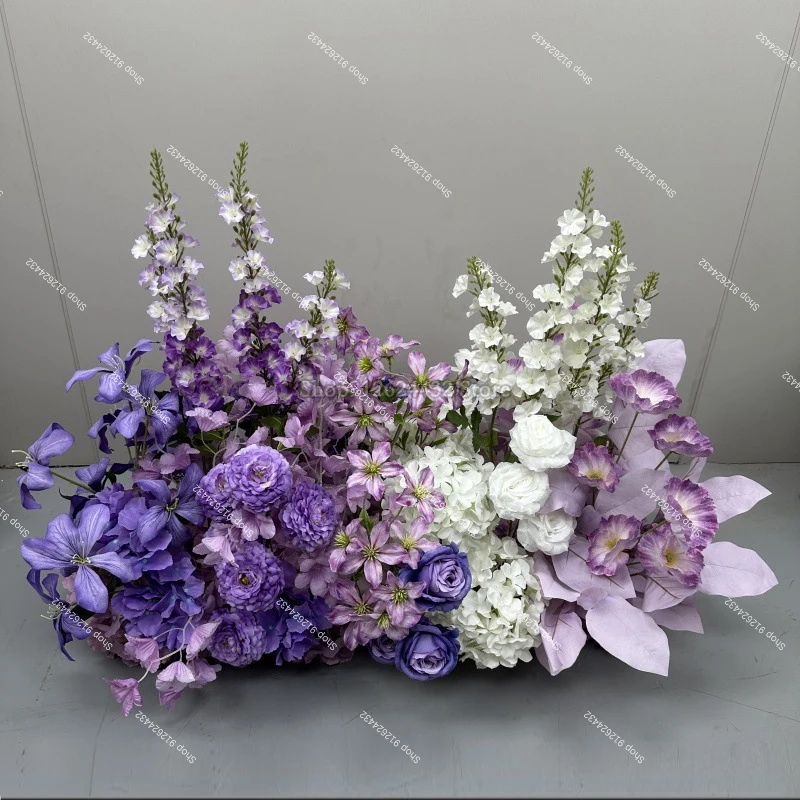 

Новая роскошная серия искусственных цветов фиолетового цвета: композиция из роз для свадебного стола, напольный цветочный декор, реквизит для сцены, украшение для вечеринок.