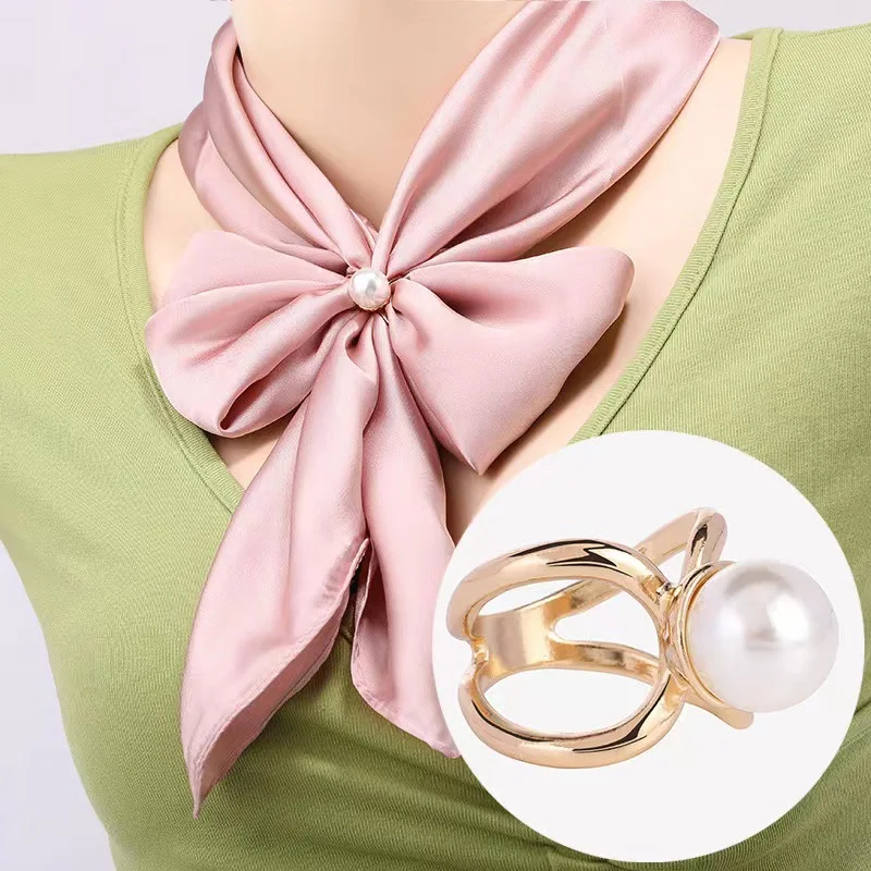 Curved Cross Brooches Imitation Pearl Silk Scarf Buckle Brooch Women Shawl Ring Clip Scarves Fastener Fashion Jewelry Gifts