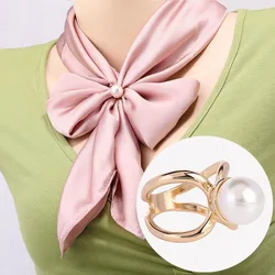 Curved Cross Brooches Imitation Pearl Silk Scarf Buckle Brooch Women Shawl Ring Clip Scarves Fastener Fashion Jewelry Gifts