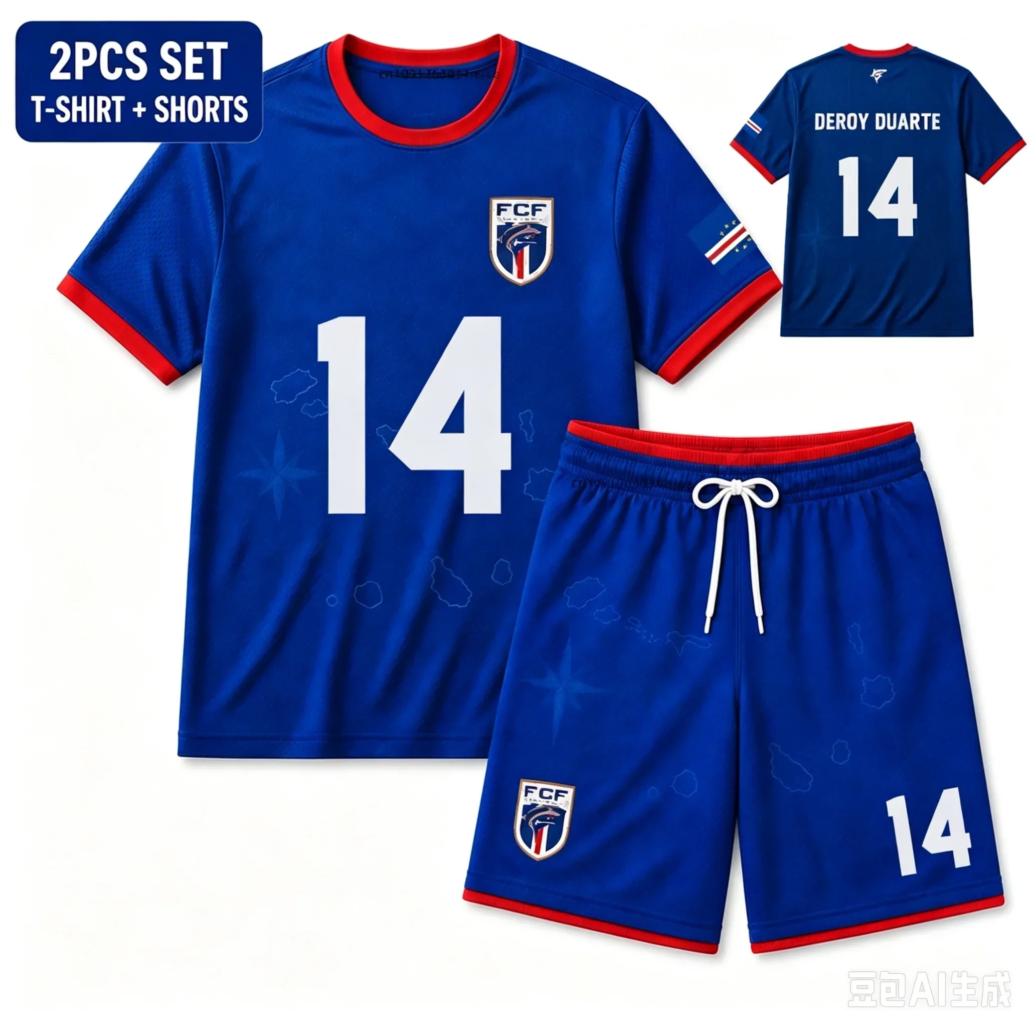 2026 Kap Verde Kinder Fußballtrikot-Set Jungen Mädchen Fan Kurzarm T-Shirt Shorts 2-teiliges Sport-Trainings-Sommer-Uniform-Set – Detail 5