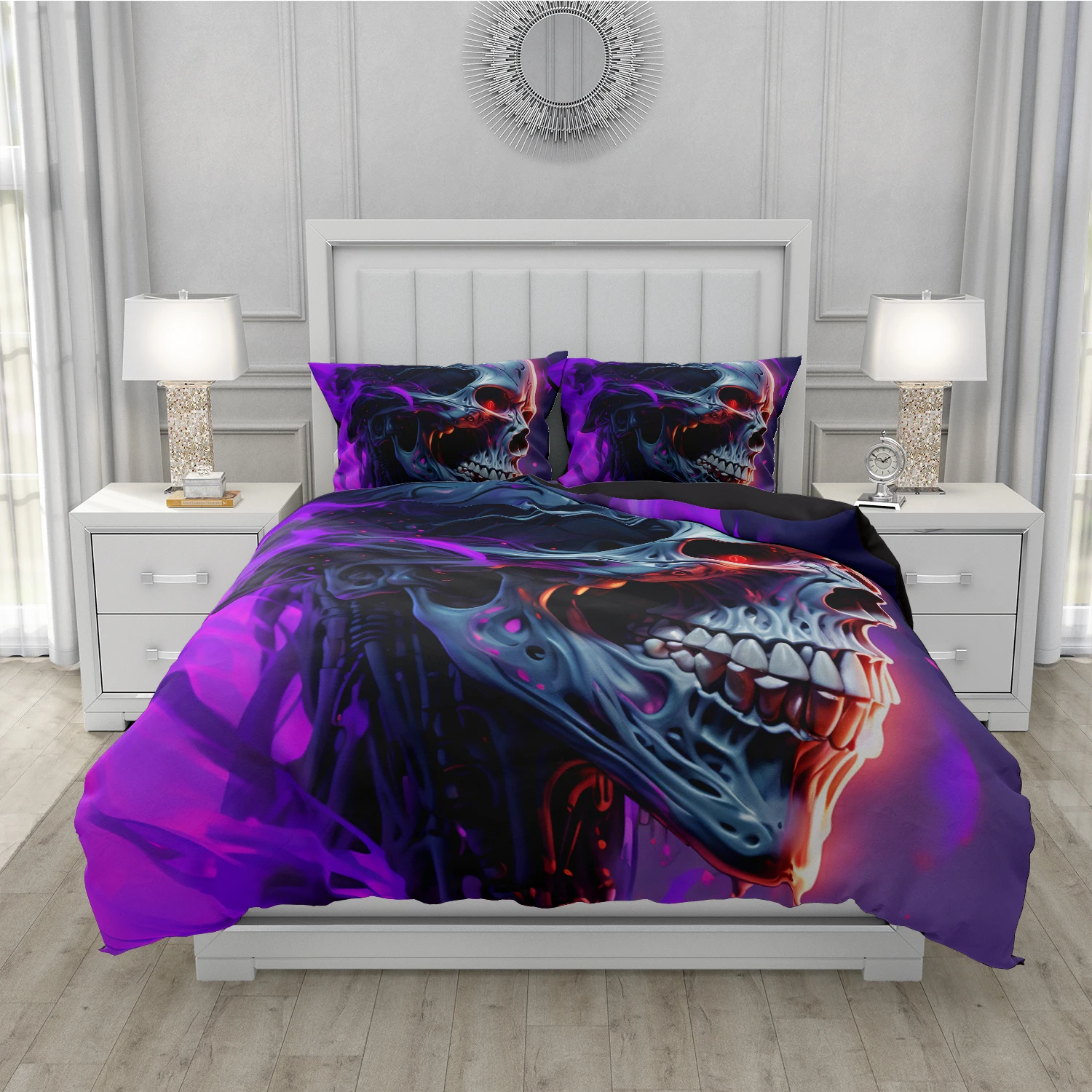 purple Skeleton Skull Bedding Set Qulit Cover 3d Duvet Cover Gothic Comforter Cover Twin Full Queen King Single Size Halloween