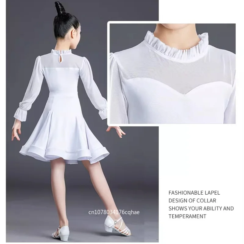 

Kids Long Sleeve Latin Dance Dress, Summer Split Practice Suit For Girls, Professional Latin Outfit For Art Test & Competition