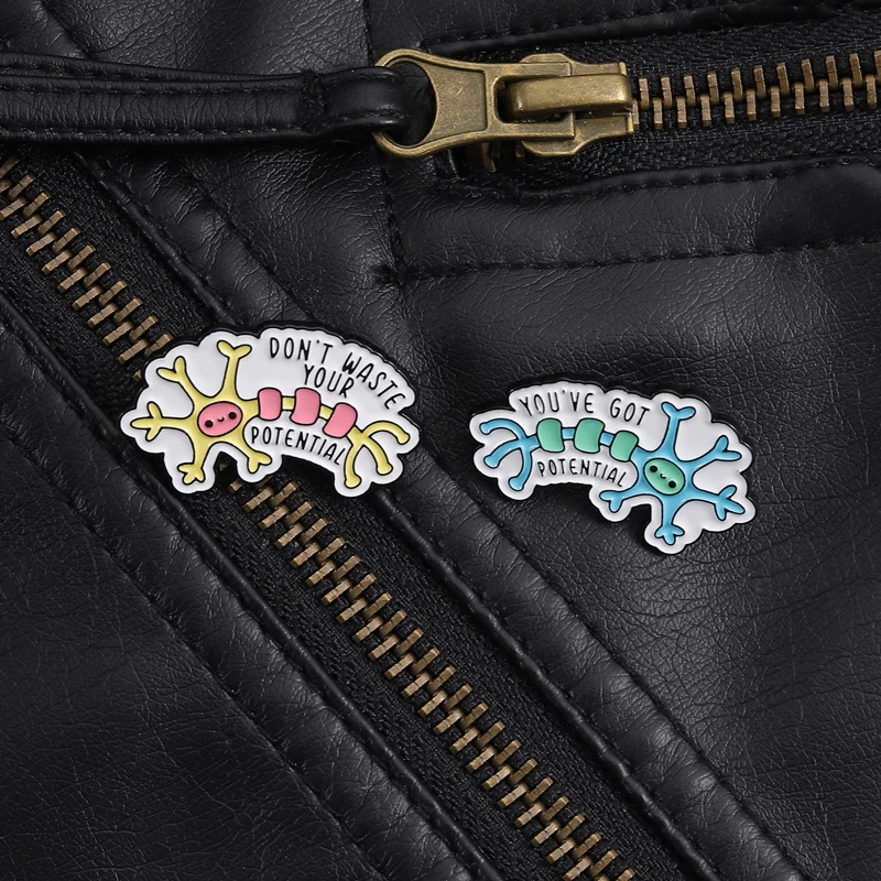 Science Inspired Potential Pin Neuron Design Brooch Motivational Quote Accessory for Daily Wear Geek Chic Style