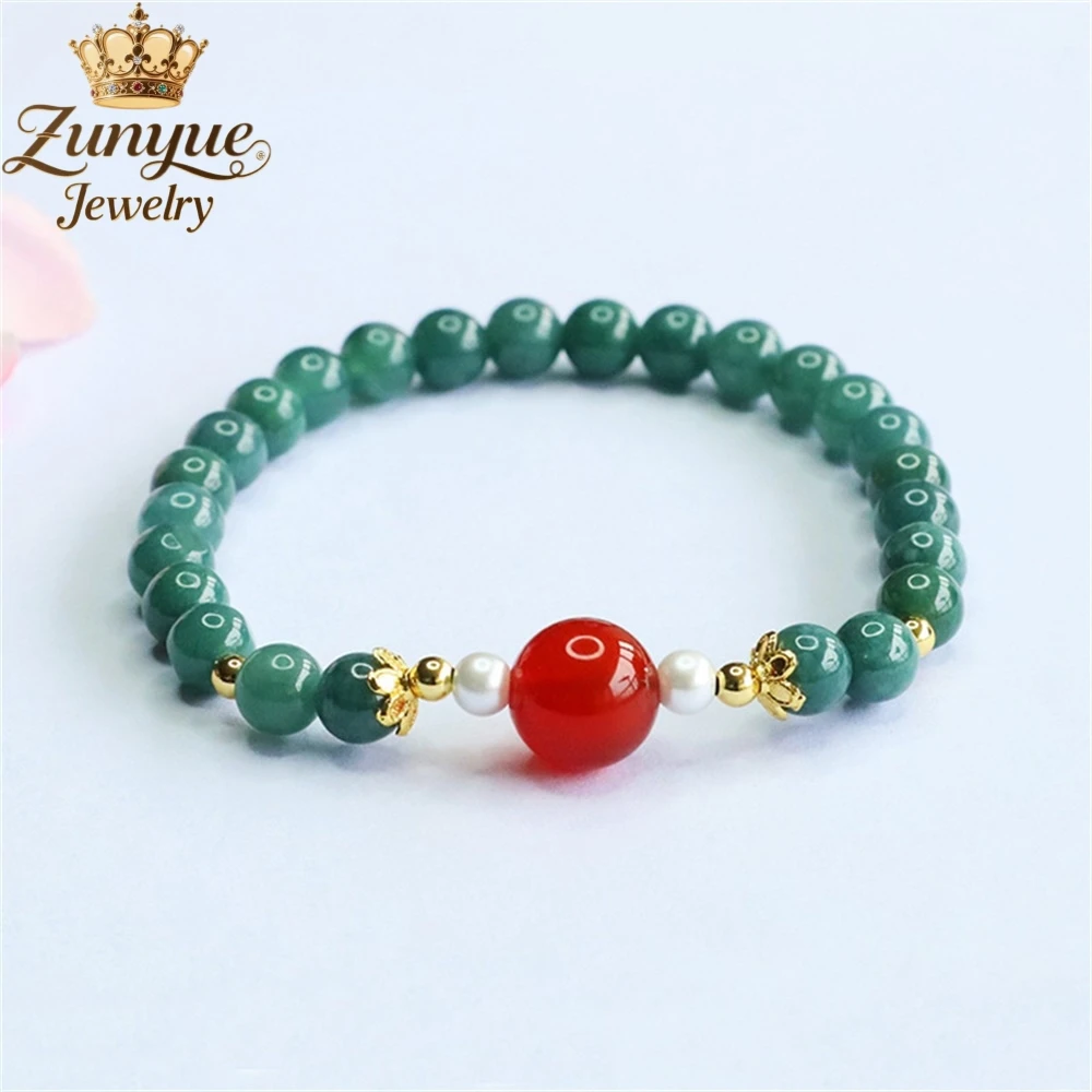 

Natural Blue Water Jadeite Red Agate Yearning Bracelet Luxury Quality Jewelry Fashion Jewelry Exquisite Elegant Charms Popular