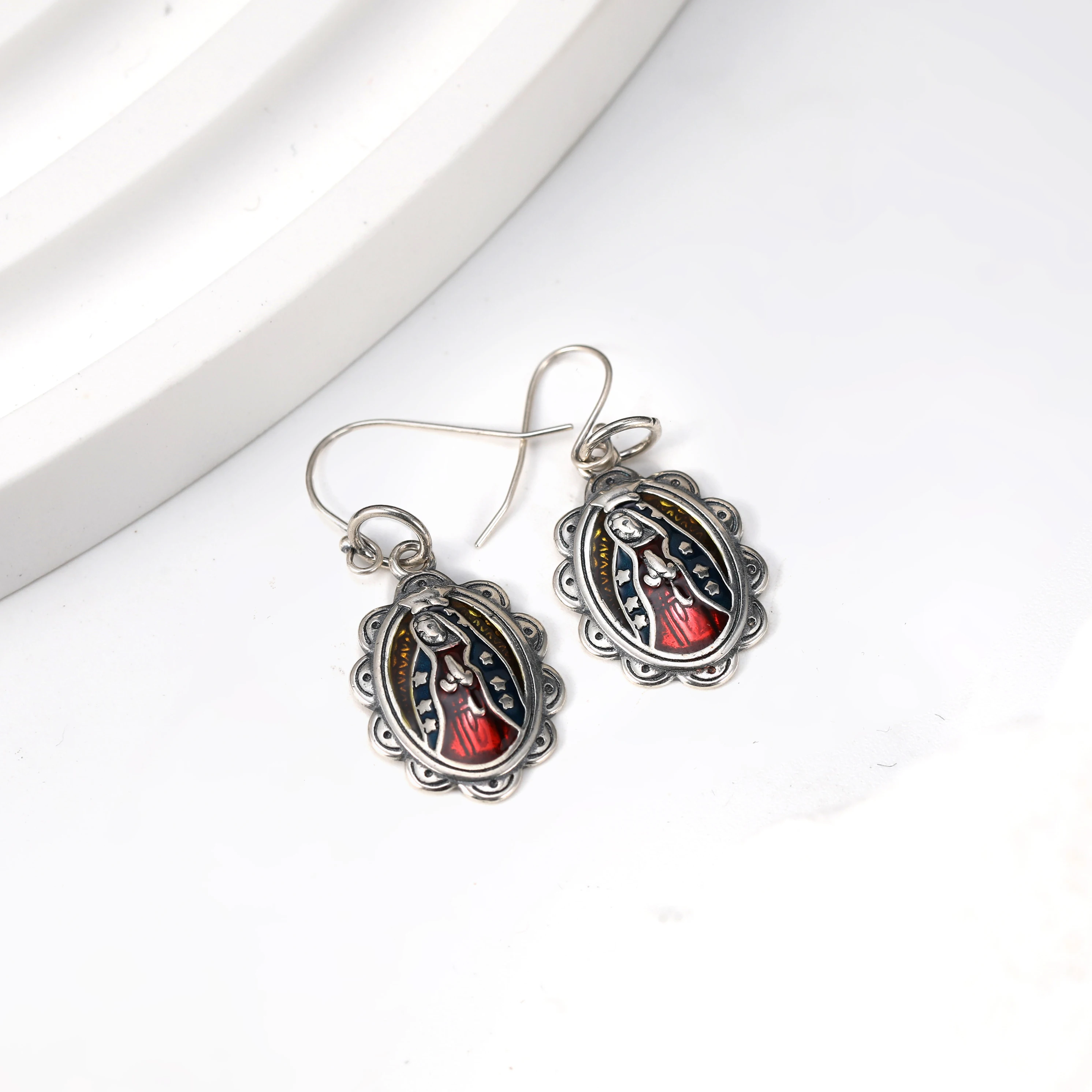 S925 Sterling Silver Vintage Oval Red Stone Dangle Earrings for Women, Antique Carved Filigree Drop Earrings, Bohemian Hypoaller