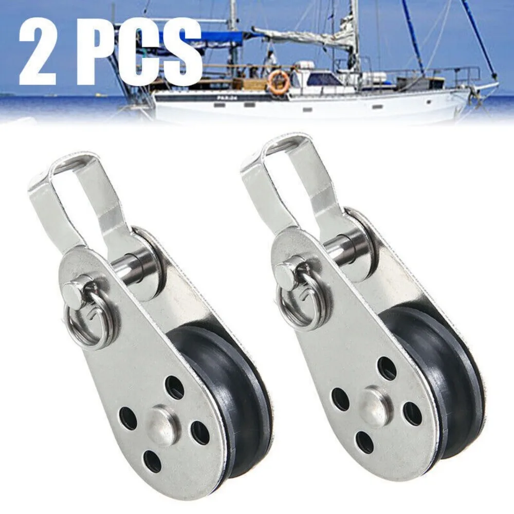 2pcs 304/316 Stainless Steel Pulley Single Wheel Nylon Sheave Lifting Rope Pulley 25mm Marine Hardware Kayak Boat Accessories