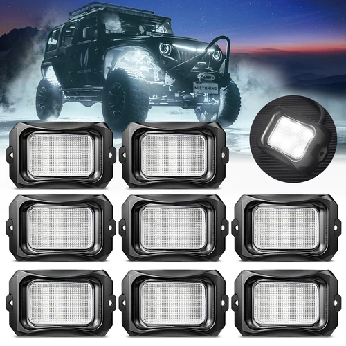 Luces LED de roca blancas curvadas de color blanco puro serie C2, luces sublumbrantes de color sólido de 8 vainas compatibles con automóviles, camiones, todoterreno, ATV, UTV