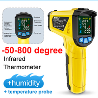 Mestek 800C Digital Infrared Thermometer -50~800℃ Color Screen Pyrometer Data Hold 12:1 D:S Thermometer with Temperature Probe
