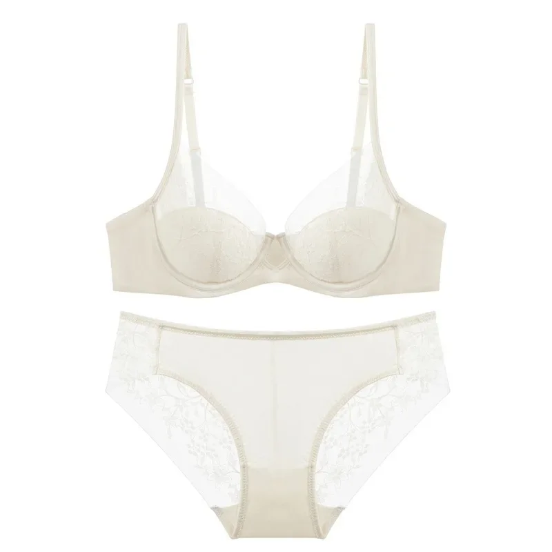 Women Sexy Lace Bra Set Flower Embroidery See Through Lingerie Set Daily Underwear Bra and Panty Set