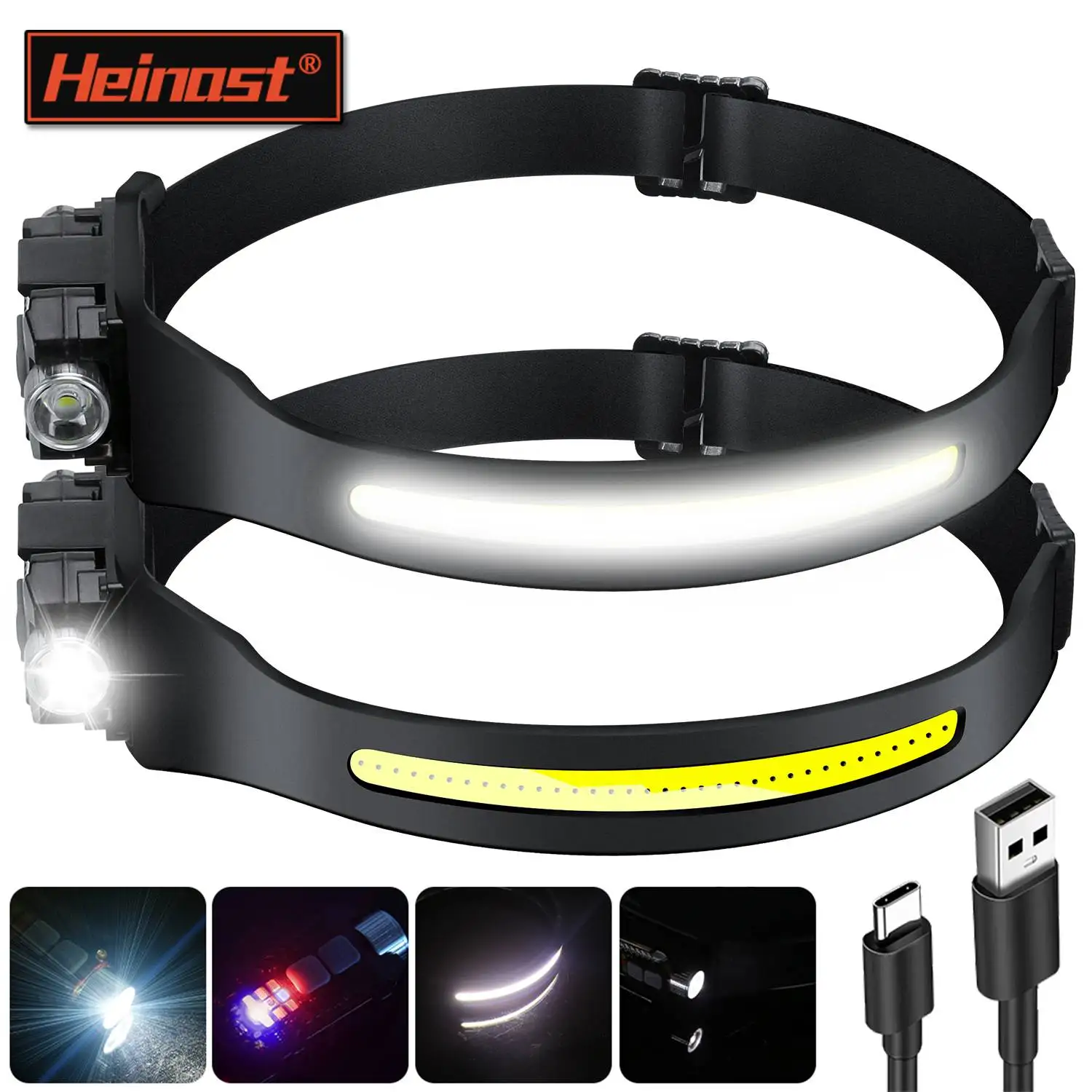 

XW005 Black LED Sensor Headlamp Multifunctional Rechargable Headlight Head Torch Built-in Battery Fishing Camping Lantern