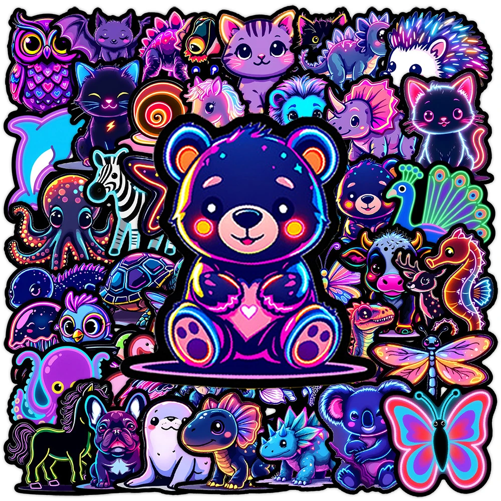 10/30/50 Stück Niedliche Neonlicht-Mix-Tiersticker Ästhetische Bären-, Vogel-, Dinosaurier-Cartoon-Aufkleber DIY Notizbuch Laptop Graffiti-Sticker