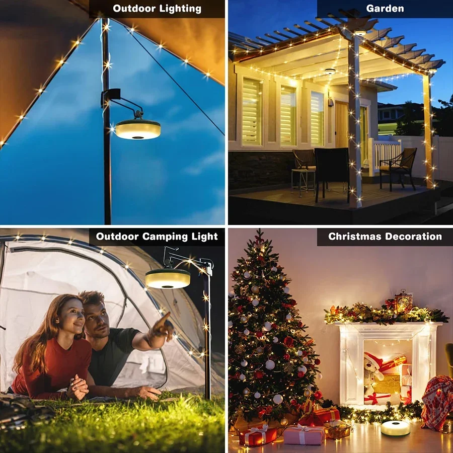 Camping String Lights Rechargeable LED Flashlight Hook lamp 2 in 1 Design 10m RGB Atmosphere Light Outdoor Waterproof Tent Light