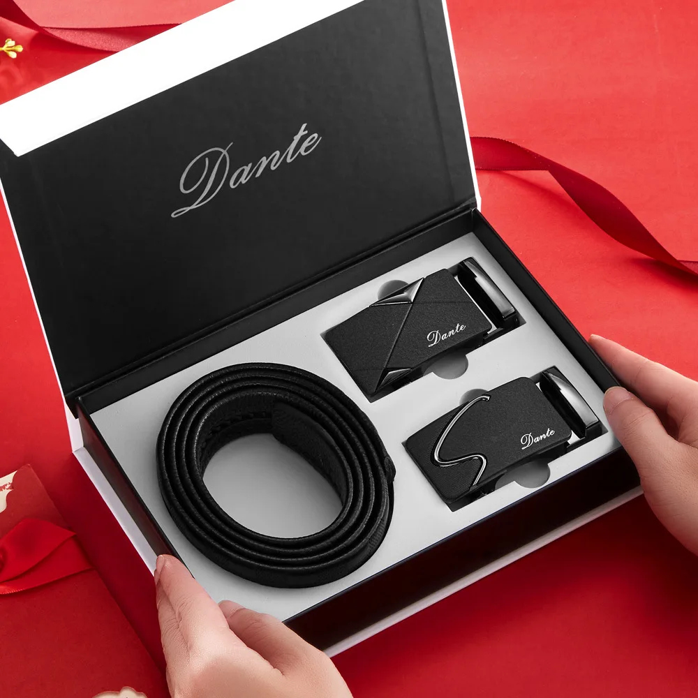 ダブルヘッド自動バックルベルト本革トップグレイン牛革メンズウエストバンドギフト