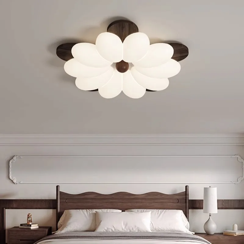 Vintage Persimmon Flower Minimalist Design White Dimmable Ceiling Lamp Grain for Living Dining Room Office Bedroom Art Luminaire