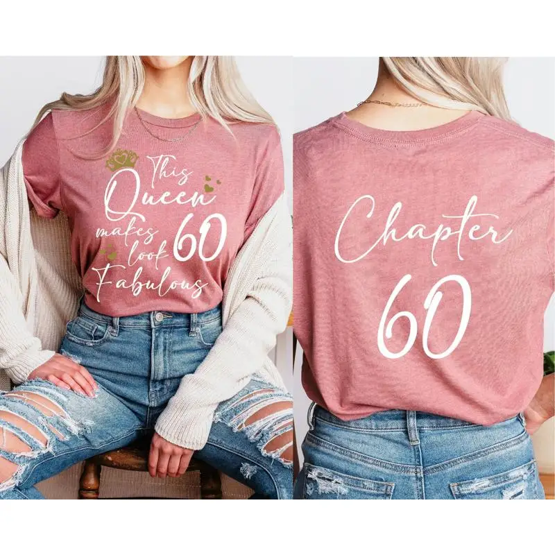 تي شيرت عيد الميلاد الستين من الأمام والخلف تي شيرت لطيف ستين للنساء فصل الملكة 60 رائع 1964 سنة تحول