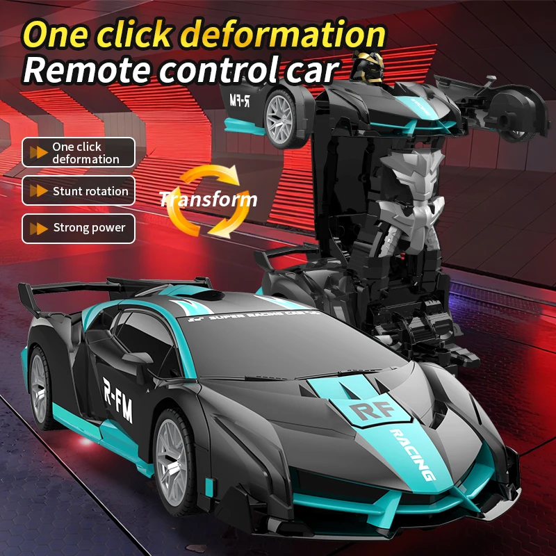

Remote-controlled transforming vehicle can transform with just one click. Remote-controlled racing car. Cool transformation.
