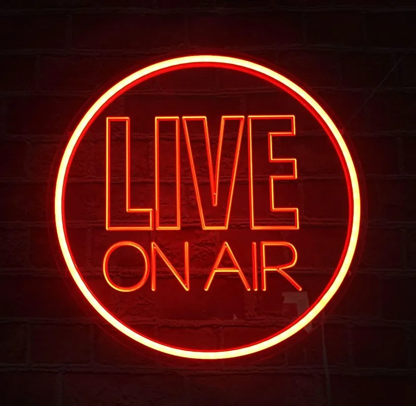 Live On Air Neon Sign LED Night Light Signs Dimmable Round Live Streaming Neon Lights for Gamer, Game Room, Studio Wall Decor