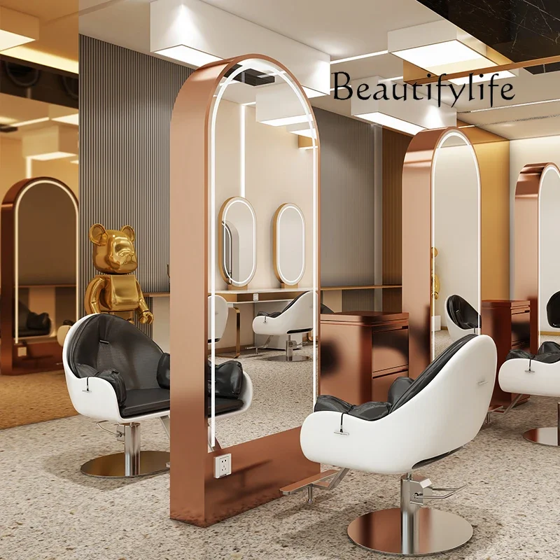 

Internet Celebrity Semicircle Barber Shop Mirror for Hair Salon Vertical Double-Sided Thickened Floor Salon Dressing Table