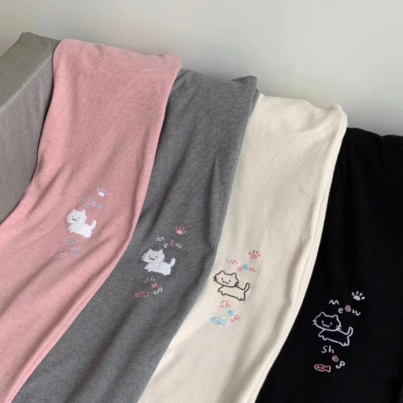 أسود انمي ياباني لطيف القط المطرزة سراويل تقليدية الطالبات فضفاض اللف السراويل في الخريف والشتاء 2025 لطيف حار